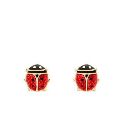 375/1000 Yellow Gold & Enamel Ladybug Stud Earrings - Bambins