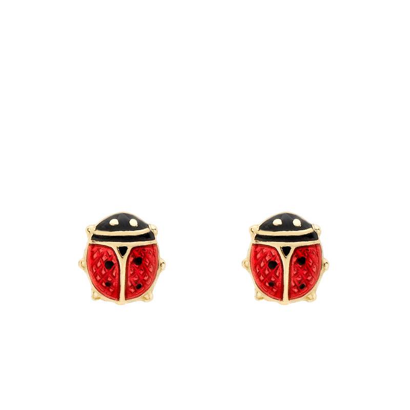 375/1000 Yellow Gold & Enamel Ladybug Stud Earrings - Bambins