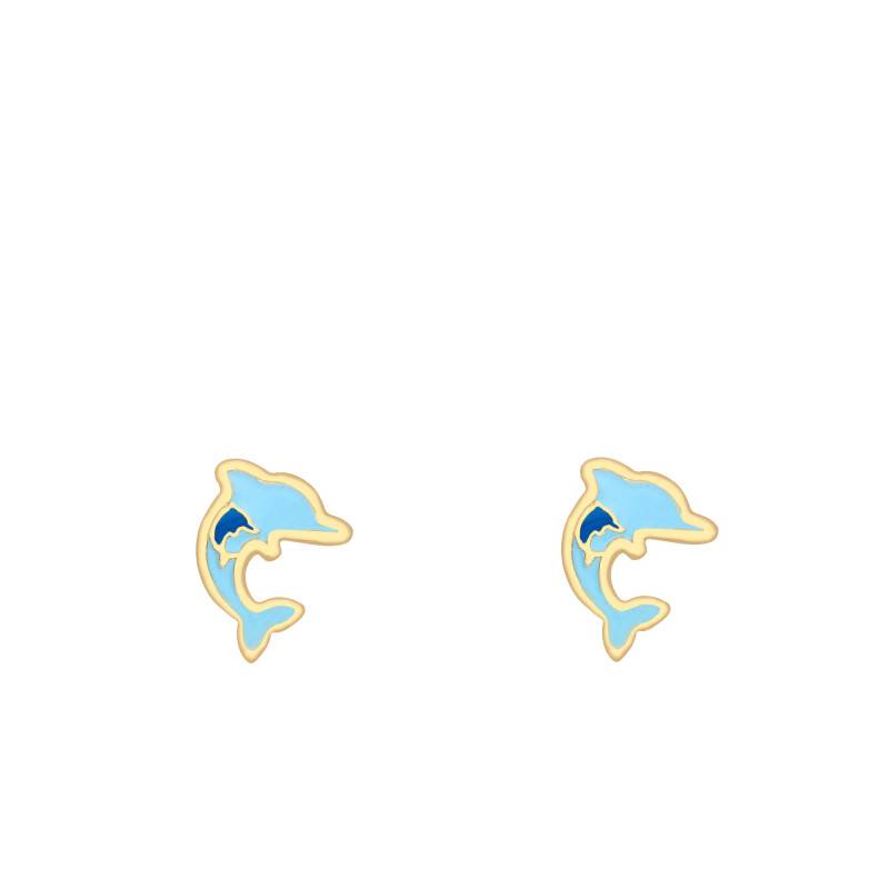 Boucles d'Oreilles Dauphin en Or Jaune 375 & Email Bleu - Bambins