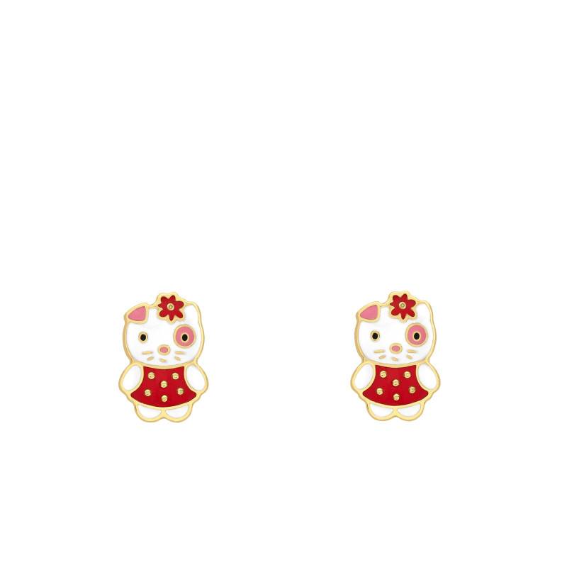 Kitty 375 Yellow Gold & Enamel Stud Earrings - Bambins