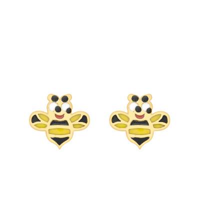 375 Yellow Gold Enamel Bee Stud Earrings - Bambins