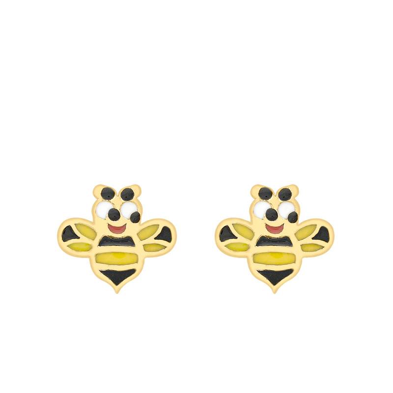 375 Yellow Gold Enamel Bee Stud Earrings - Bambins