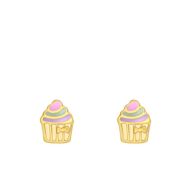 375 Yellow Gold & Enamel Cupcake Stud Earrings - Bambins