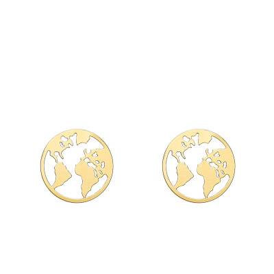375 Yellow Gold World Map Stud Earrings - Emanessence