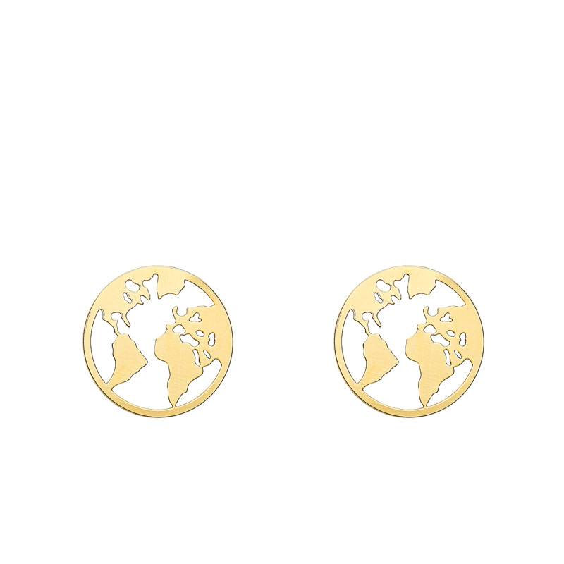 375 Yellow Gold World Map Stud Earrings - Emanessence