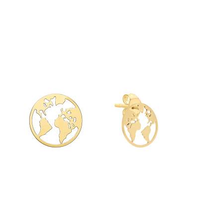 375 Yellow Gold World Map Stud Earrings - Emanessence