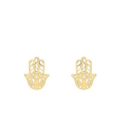 375 Yellow Gold Filigree Hamsa Hand Stud Earrings - Emanessence