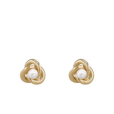 Small Knot Yellow Gold 375 & Freshwater Pearl Earrings - Emanessence