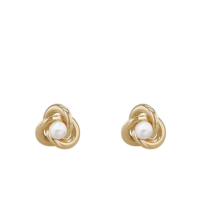 Small Knot Yellow Gold 375 & Freshwater Pearl Earrings - Emanessence