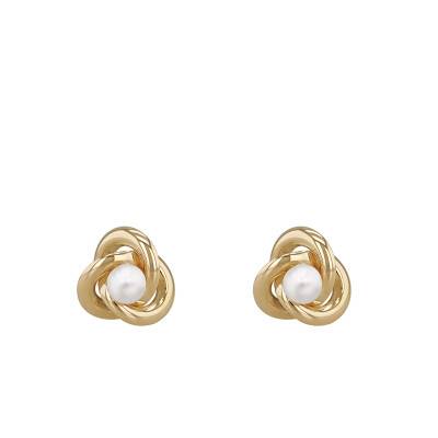 375 Yellow Gold & Freshwater Pearl Knot Stud Earrings - Emanessence