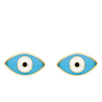 375 Yellow Gold & Enamel Eye Stud Earrings - Emanessence