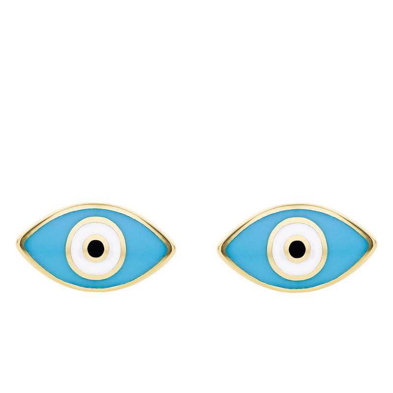 375 Yellow Gold & Enamel Eye Stud Earrings - Emanessence