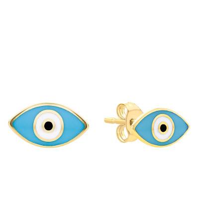375 Yellow Gold & Enamel Eye Stud Earrings - Emanessence