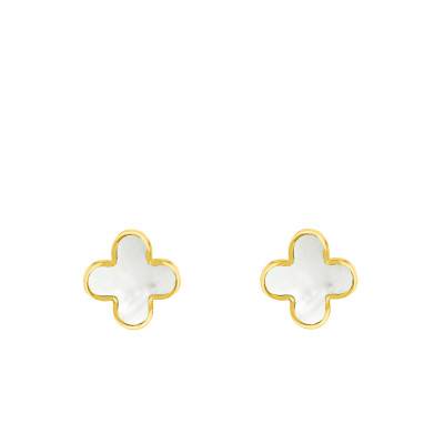375 Yellow Gold & White Mother-of-Pearl Clover Stud Earrings - Aurora