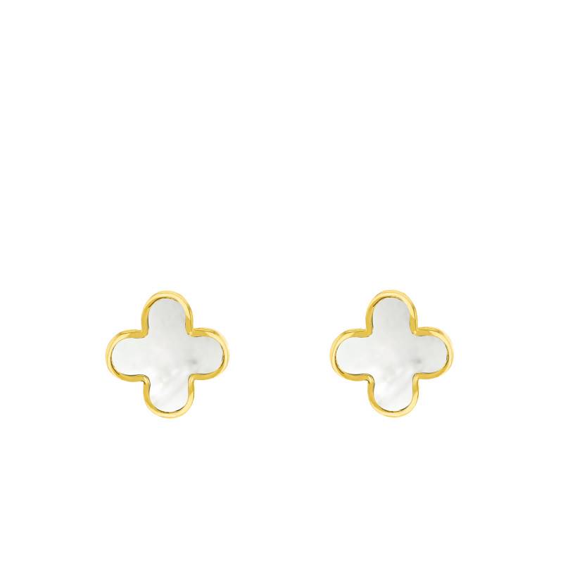 375 Yellow Gold & White Mother-of-Pearl Clover Stud Earrings - Aurora