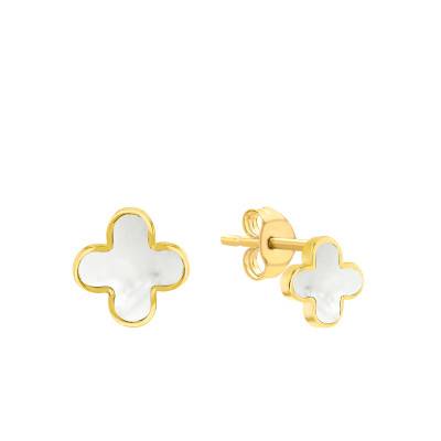375 Yellow Gold & White Mother-of-Pearl Clover Stud Earrings - Aurora