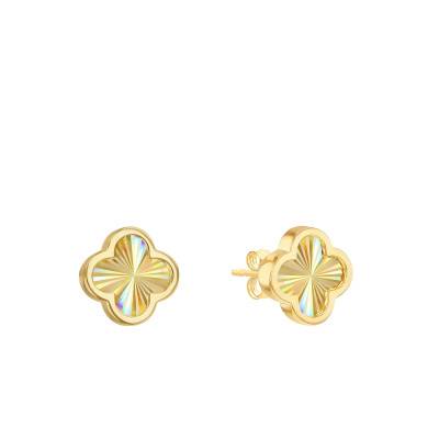 Boucles d'Oreilles Trèfle Arc en Ciel en Or Jaune 375 - Emanessence