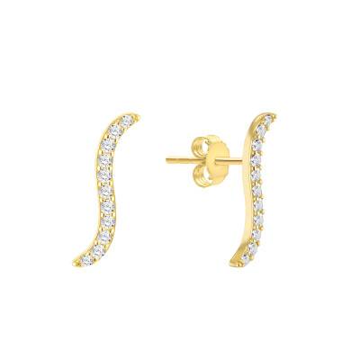 Boucles d'Oreilles Forme de S en Or Jaune 375 & Oxydes de Zirconium Blancs - Emanessence