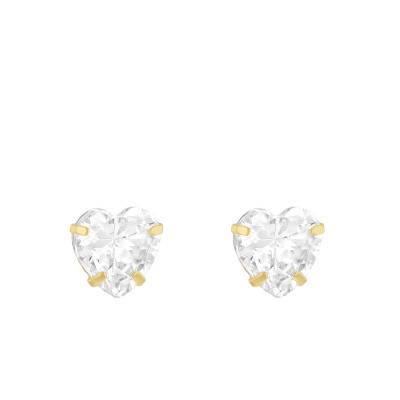 Boucles d'Oreilles Coeur en Or Jaune 375 & Oxydes de Zirconium Blancs - Emanessence