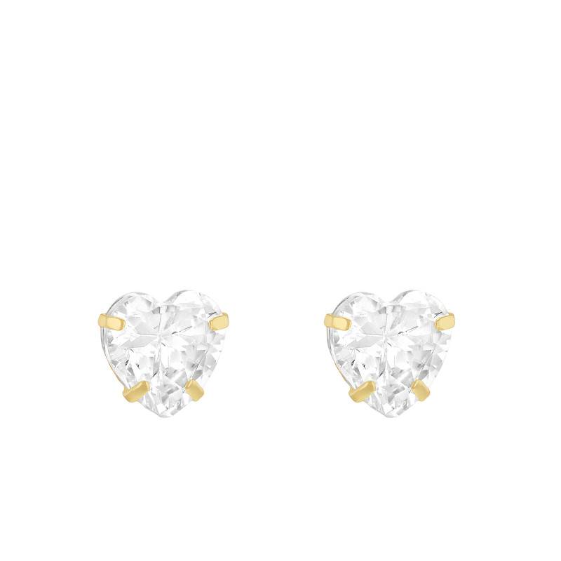 375 Yellow Gold & White Zirconium Oxide Heart Stud Earrings - Emanessence