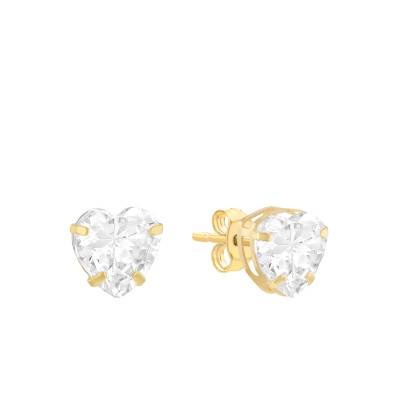 375 Yellow Gold & White Zirconium Oxide Heart Stud Earrings - Emanessence