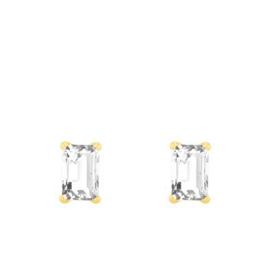 375 Yellow Gold & White Zirconium Oxide Rectangular Stud Earrings - Emanessence