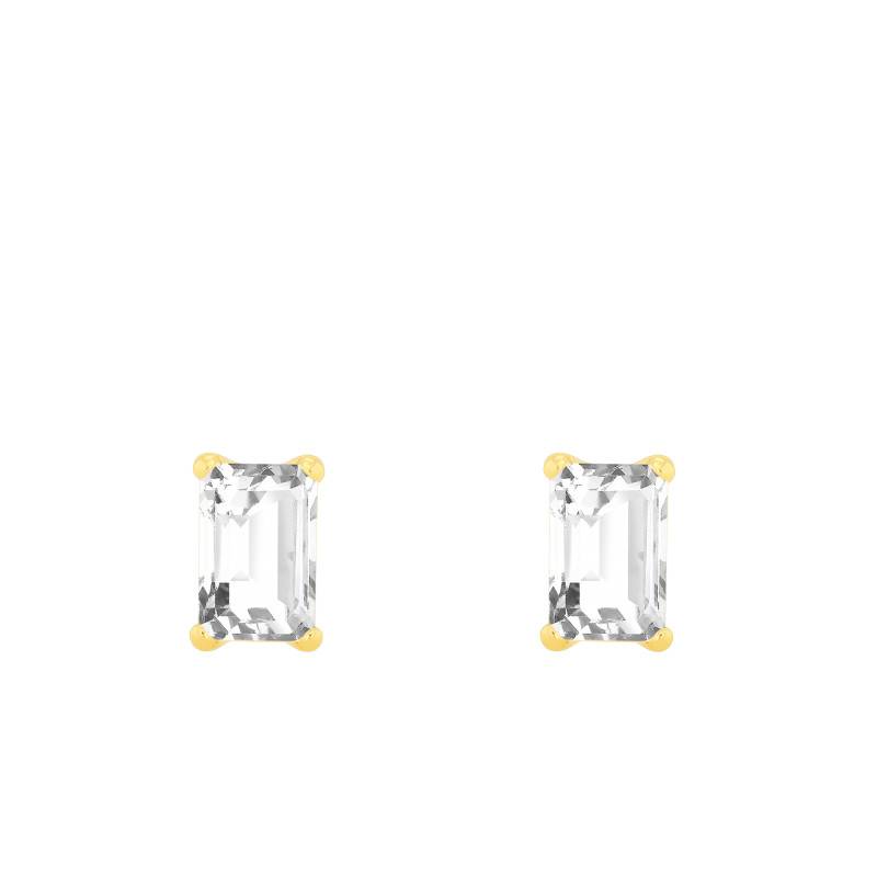 375 Yellow Gold & White Zirconium Oxide Rectangular Stud Earrings - Emanessence