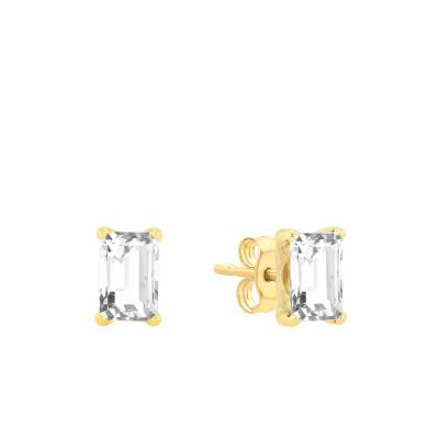 375 Yellow Gold & White Zirconium Oxide Rectangular Stud Earrings - Emanessence