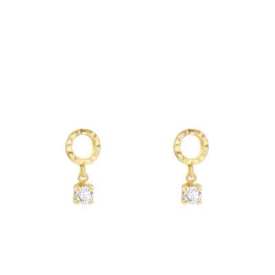 375 Yellow Gold & White Cubic Zirconia Diamond-Cut Drop Earrings - Emanessence
