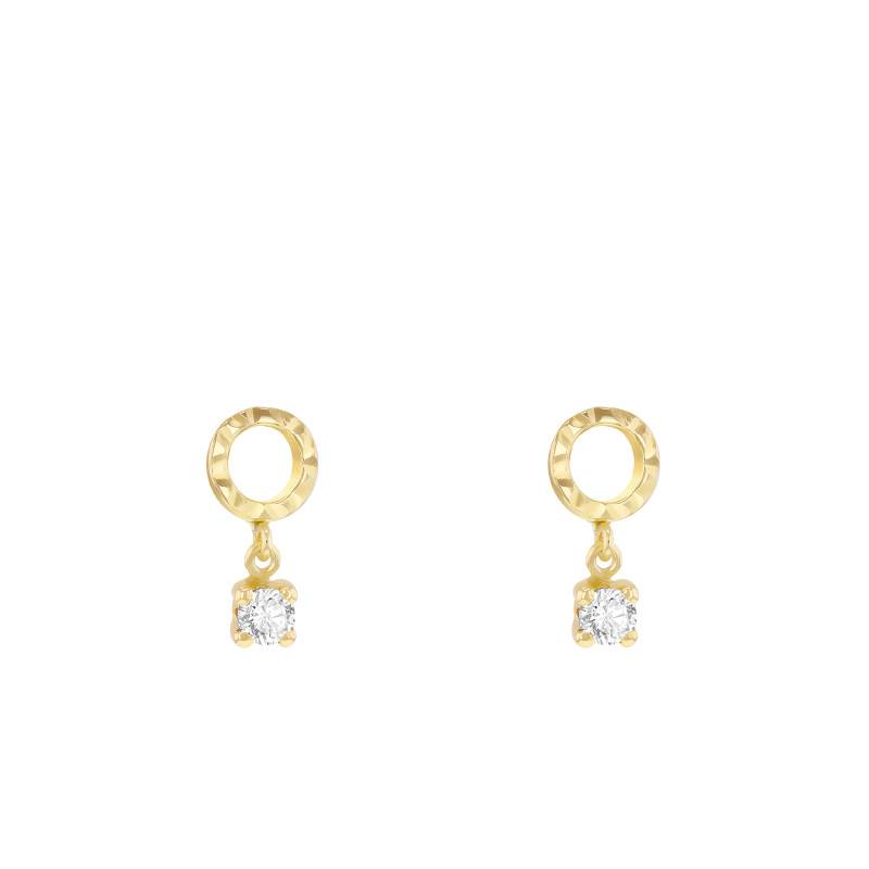 375 Yellow Gold & White Cubic Zirconia Diamond-Cut Drop Earrings - Emanessence