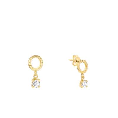 375 Yellow Gold & White Cubic Zirconia Diamond-Cut Drop Earrings - Emanessence