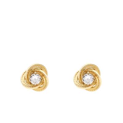 375 Yellow Gold & Cubic Zirconia Textured Swirl Stud Earrings - Emanessence