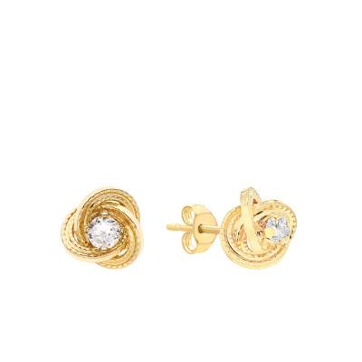 375 Yellow Gold & Cubic Zirconia Textured Swirl Stud Earrings - Emanessence