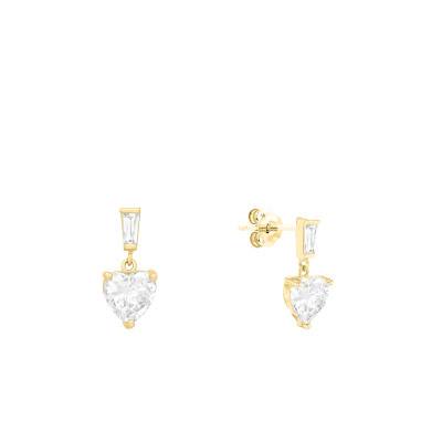 Boucles d'Oreilles Coeurs en Or Jaune 375 & Oxydes de Zirconium Blancs - Emanessence