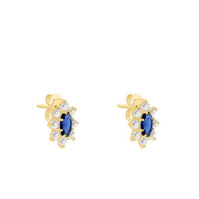 Boucles d'Oreilles Fleur en Or Jaune 375 & Oxydes de Zirconium Blancs et Bleus - Emanessence