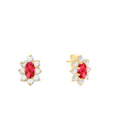 375 Yellow Gold, White & Red Zirconium Oxide Flower Stud Earrings - Emanessence
