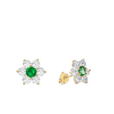 375 Yellow Gold & Two-Tone Stone Flower Cluster Stud Earrings - Emanessence