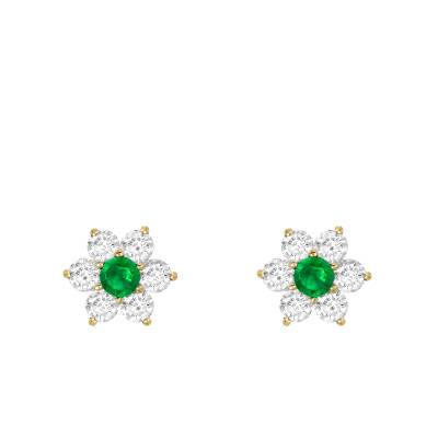 375 Yellow Gold & Two-Tone Stone Flower Cluster Stud Earrings - Emanessence