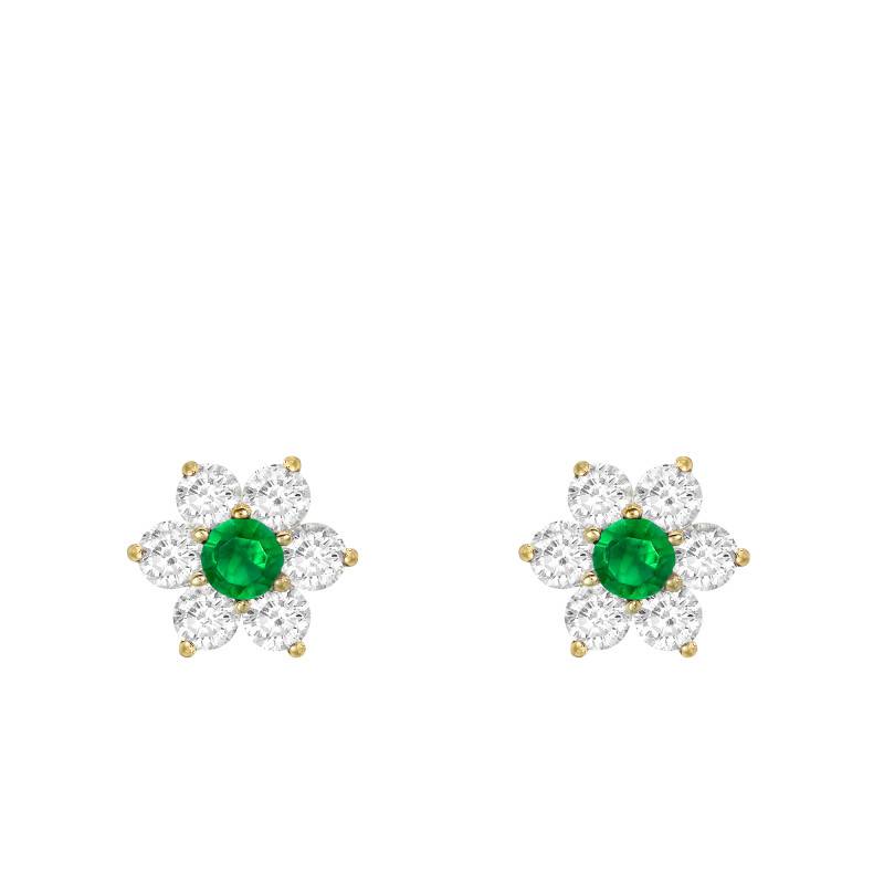 375 Yellow Gold & Two-Tone Stone Flower Cluster Stud Earrings - Emanessence