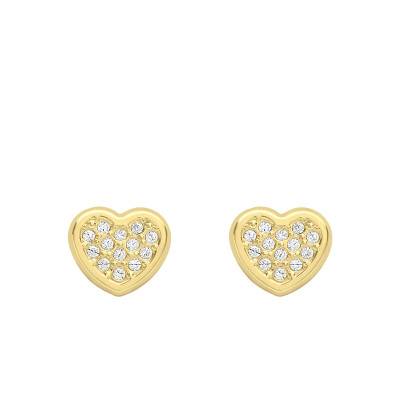 375 Yellow Gold & White Zirconium Oxide Heart Stud Earrings - Emanessence
