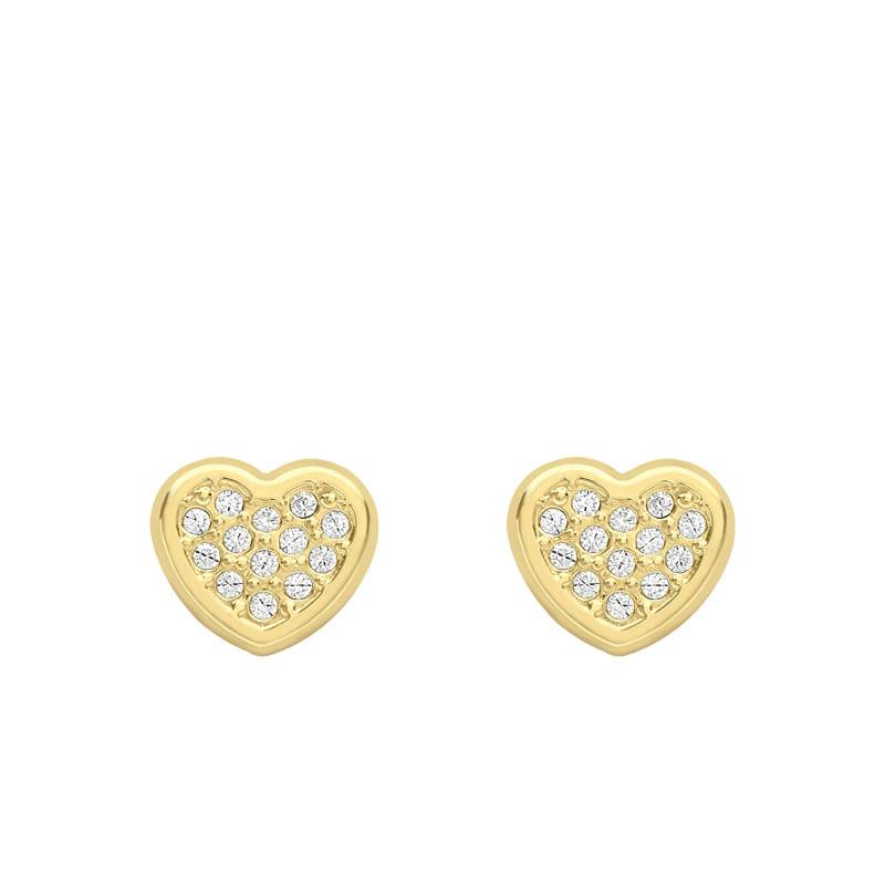 375 Yellow Gold & White Zirconium Oxide Heart Stud Earrings - Emanessence