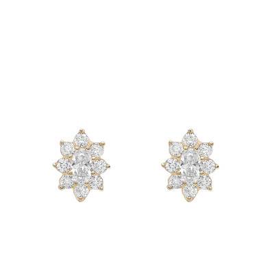 375 Yellow Gold & White Zirconium Oxide Flower Stud Earrings - Emanessence