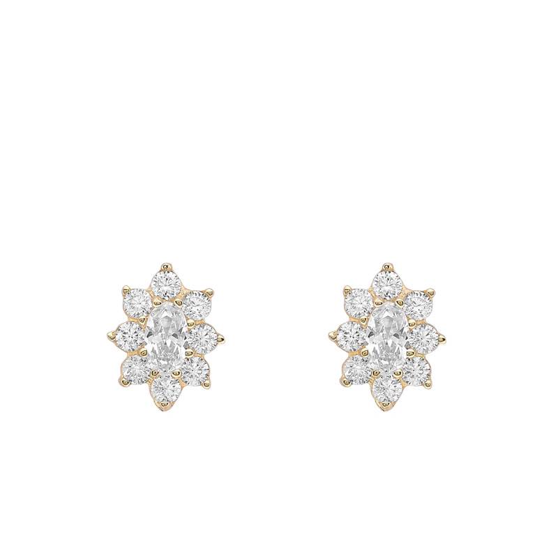 375 Yellow Gold & White Zirconium Oxide Flower Stud Earrings - Emanessence