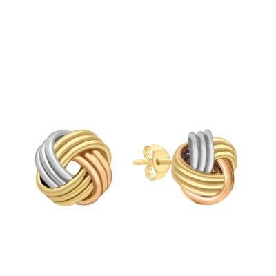 Triple Knot Earrings in 3-Color 375/1000 Gold, 9 mm Diameter - Emanessence