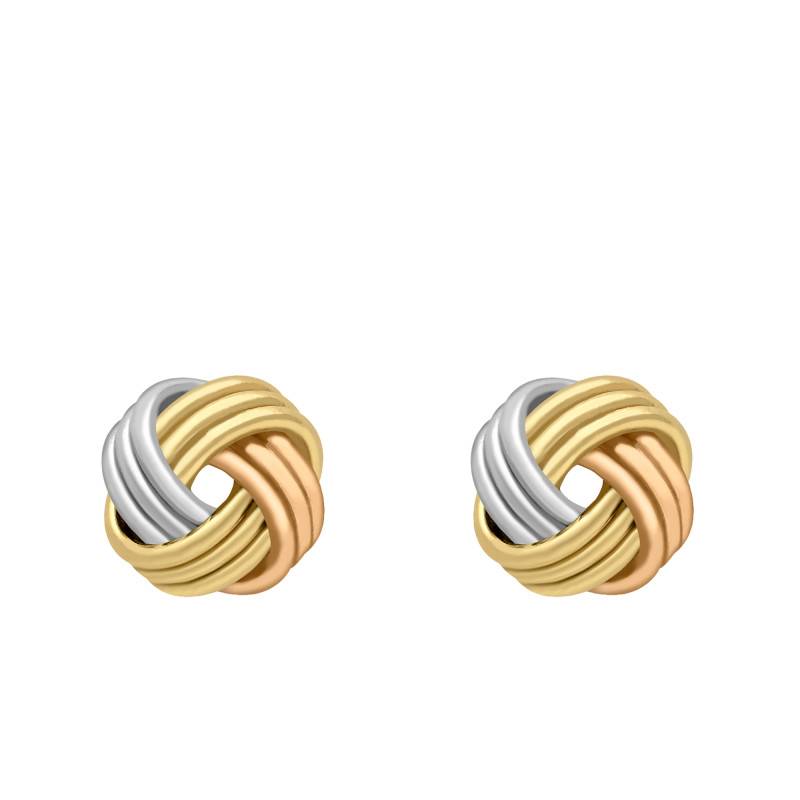 Triple Knot Earrings in 3-Color 375/1000 Gold, 9 mm Diameter - Emanessence