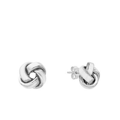 Boucles d'Oreilles Noeud en Or Blanc 375, Diamètre 10 mm - Emanessence