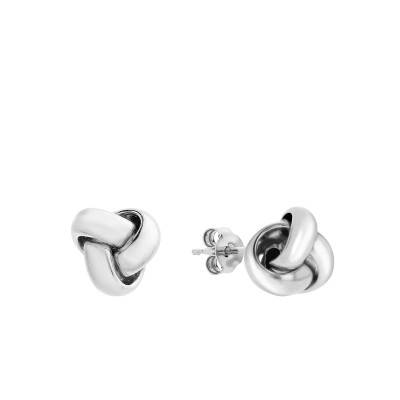 375 White Gold Knot Stud Earrings, 8 mm Diameter - Emanessence