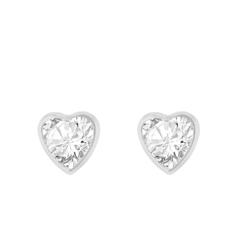 375 White Gold & White Cubic Zirconia Heart Stud Earrings - Emanessence