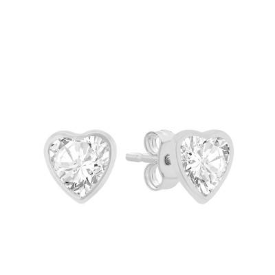 Boucles d'Oreilles Coeur en Or Blanc 375 & Oxydes de Zirconium Blancs - Emanessence