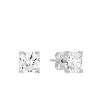 Boucles d'Oreilles Carrées en Or Blanc 375 & Oxydes de Zirconium Blancs - Emanessence